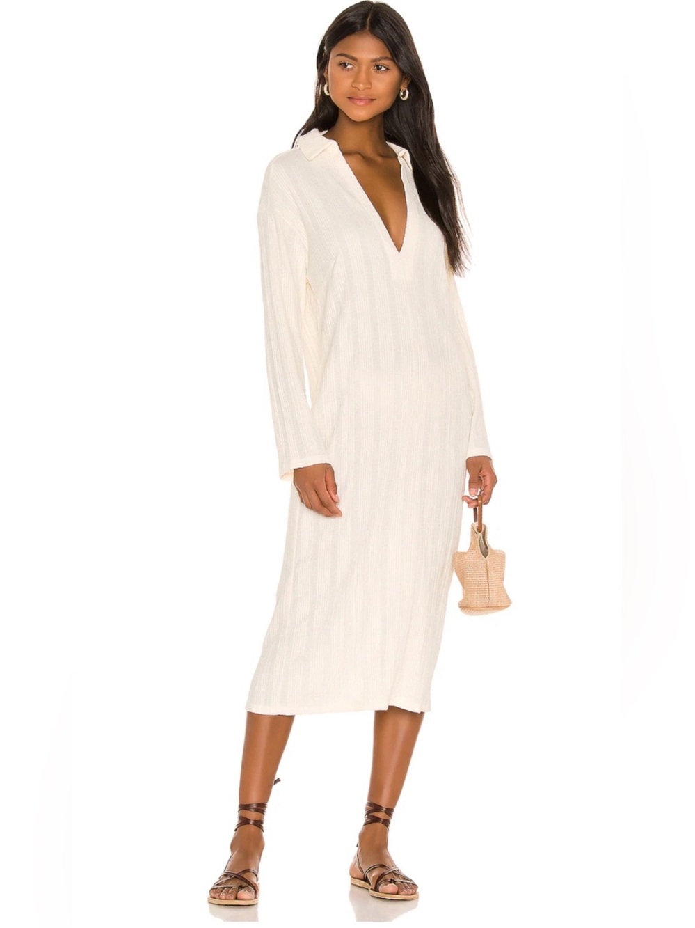 Endless Summer Free People Aster Collar Ribbed Midi Dress Boho Chic Effortless